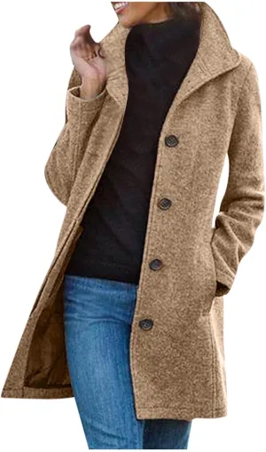 Long Trench Coats for Women Winter Jackets with Pocket Wool Blend Pea Coat Single Breasted Coats