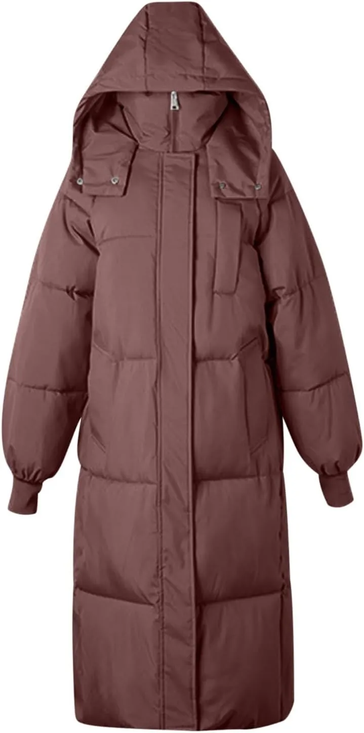 Long Winter Coats for Women 2024 Trendy Hooded Padded Trench Coat Puffer Down Jackets Overcoat with Pockets