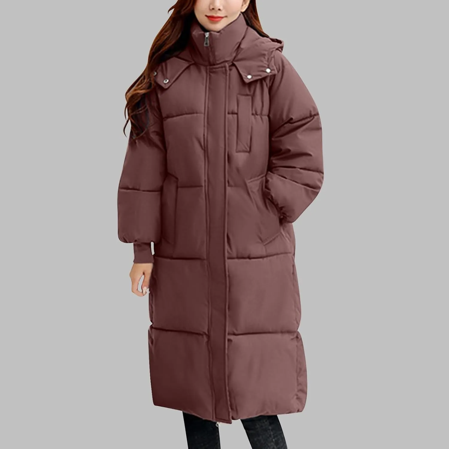 Long Winter Coats for Women 2024 Trendy Hooded Padded Trench Coat Puffer Down Jackets Overcoat with Pockets