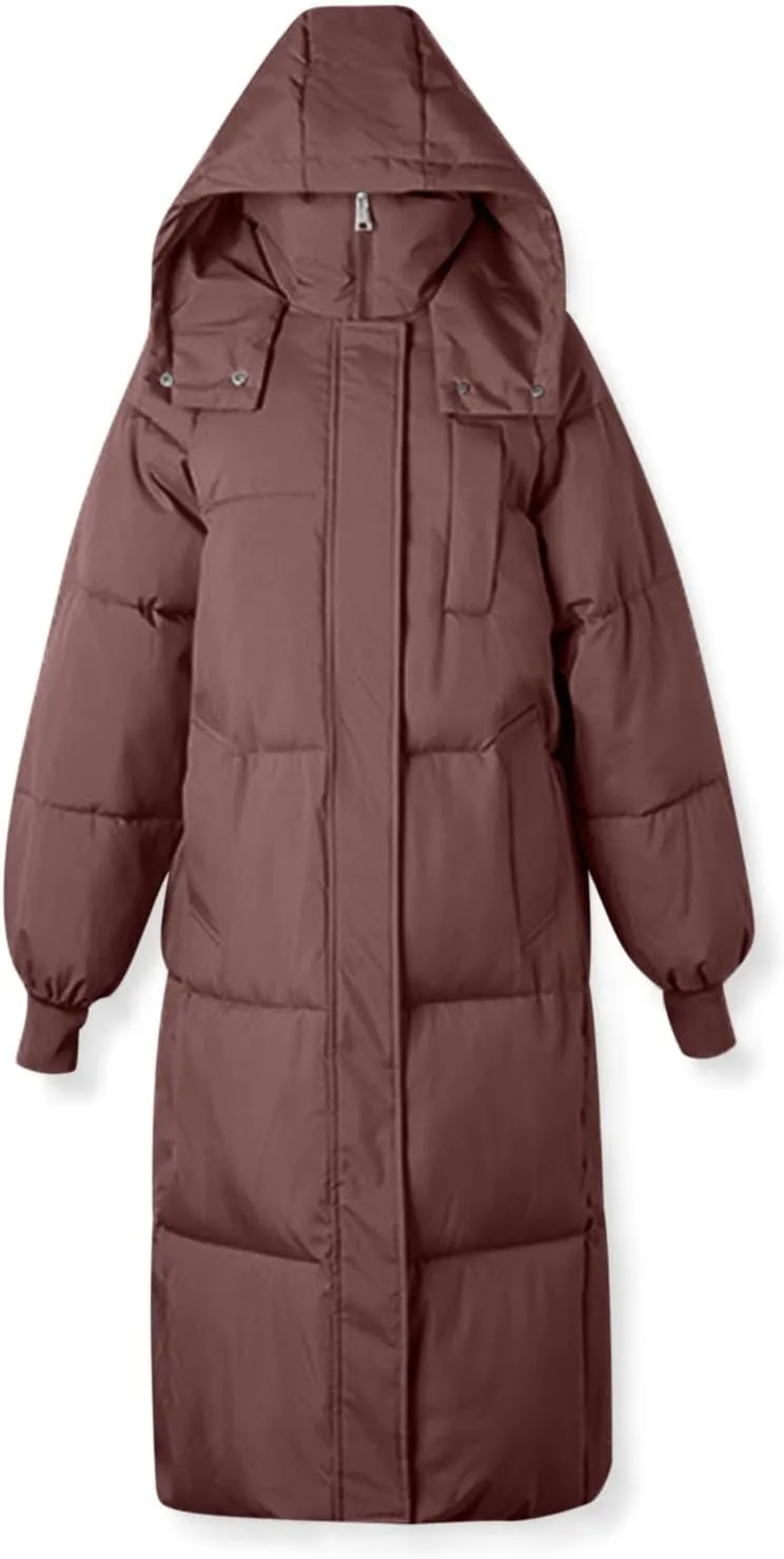 Long Winter Coats for Women 2024 Trendy Hooded Padded Trench Coat Puffer Down Jackets Overcoat with Pockets