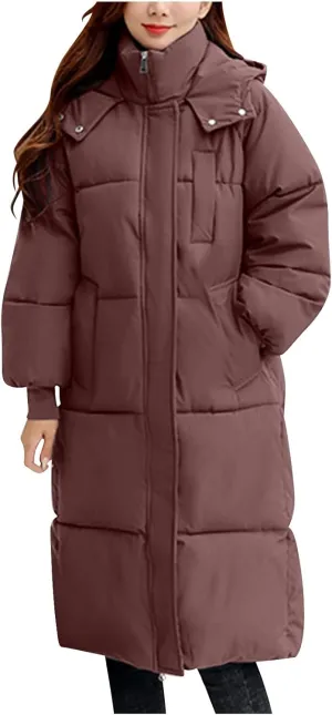 Long Winter Coats for Women 2024 Trendy Hooded Padded Trench Coat Puffer Down Jackets Overcoat with Pockets