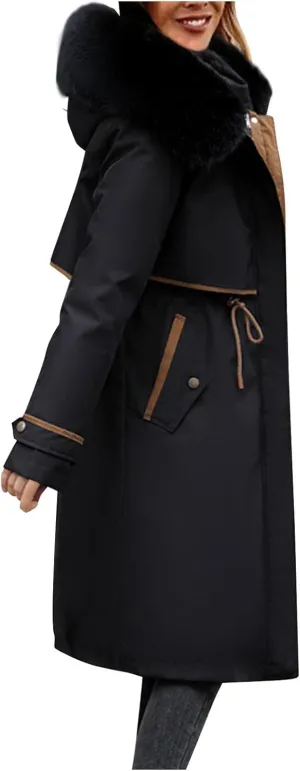 Long Winter Coats for Women Maxi Down Parka Warm Puffer Jacket Faux Fur Hood Cold-Resistant Thicken Overcoat
