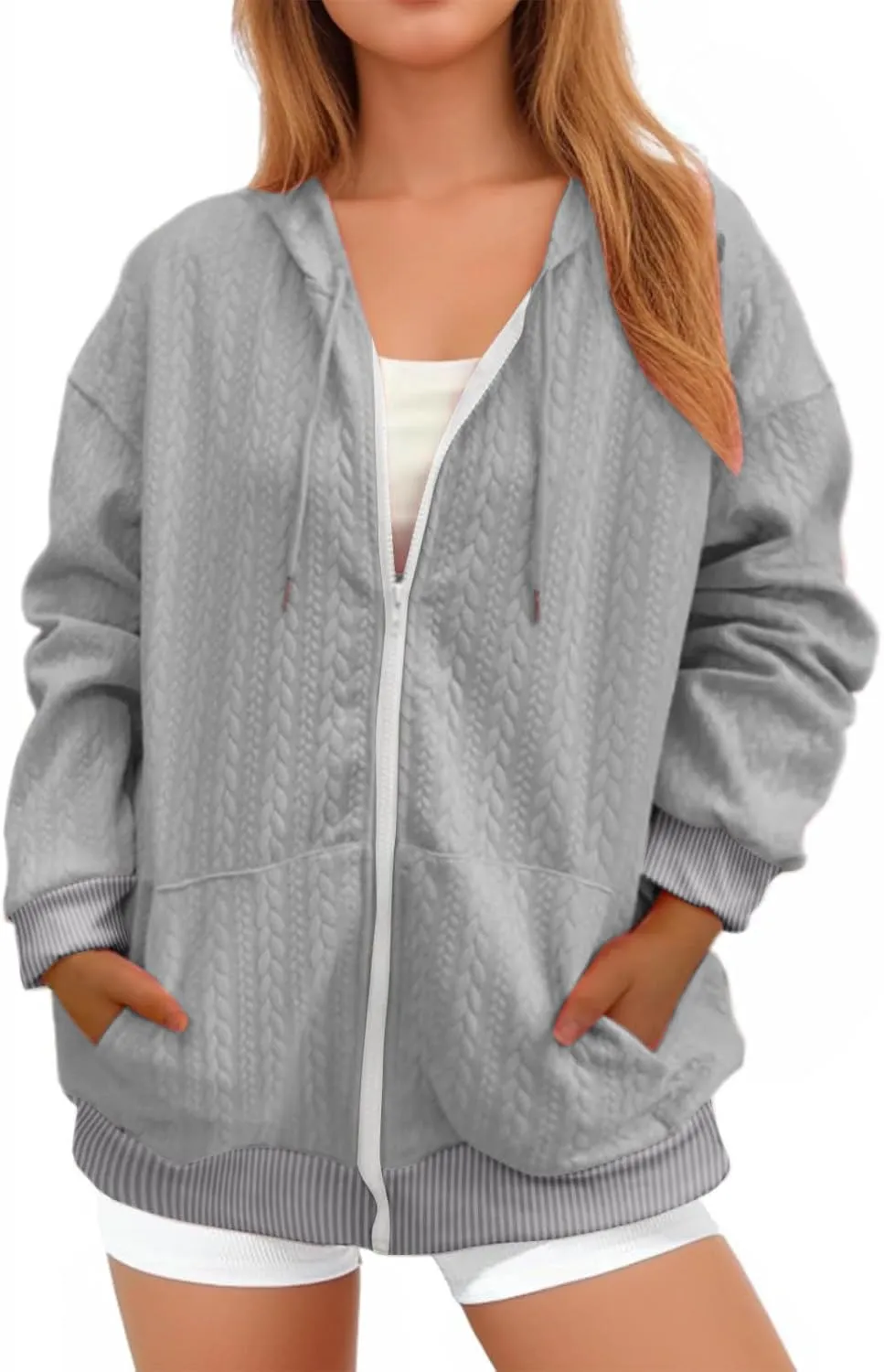 Lpmadey Women's Full Zip Up Hoodie Long Sleeve Hooded Sweatshirts Pockets Jacket Coat for Women Preppy Sweatshirt Y2k Clothes