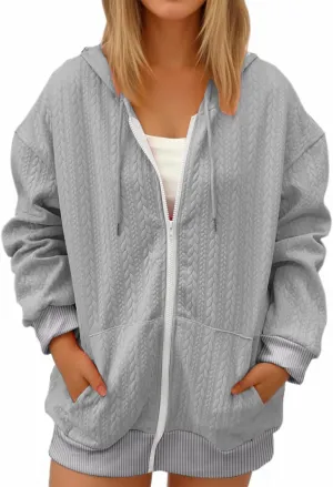 Lpmadey Women's Full Zip Up Hoodie Long Sleeve Hooded Sweatshirts Pockets Jacket Coat for Women Preppy Sweatshirt Y2k Clothes