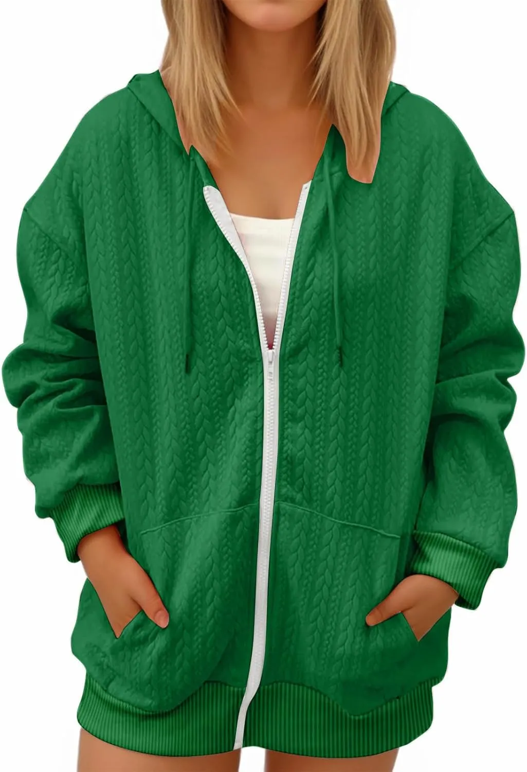 Lpmadey Women's Full Zip Up Hoodie Long Sleeve Hooded Sweatshirts Pockets Jacket Coat for Women Preppy Sweatshirt Y2k Clothes
