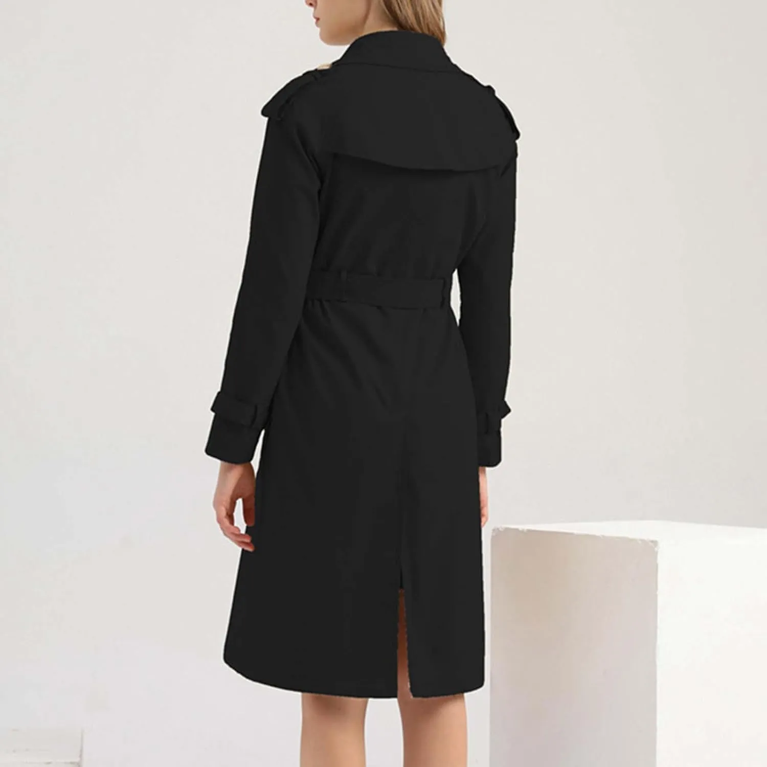 maisdgop Womens Trench Coat Classic Double Breasted Straps Overcoat Open Front Lapel Windbreaker Winter Long Sleeve Peacoats