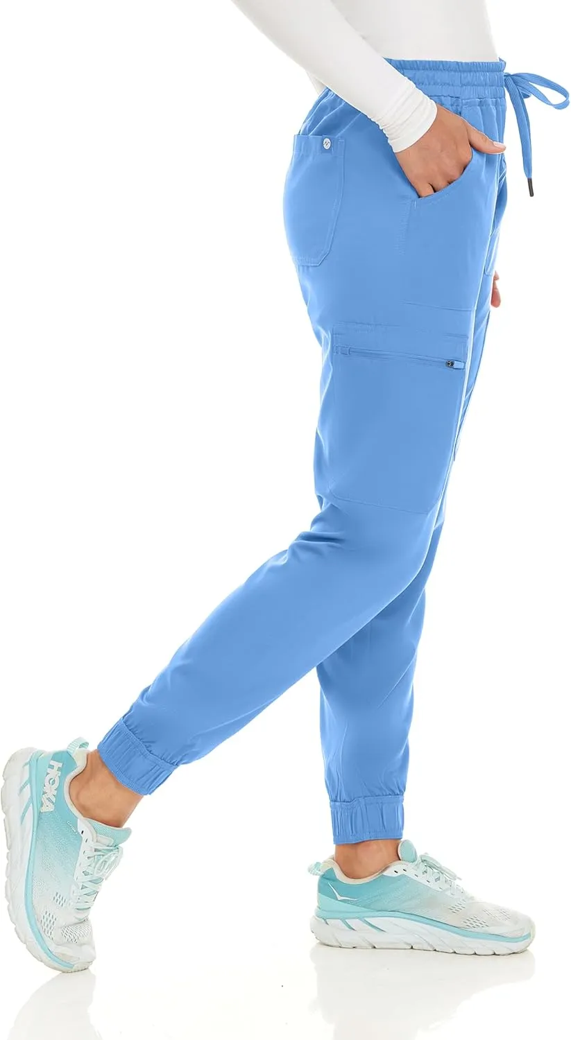 MediChic Women's Seven Pocket Cargo Scrub Pants Joggers with 4-Way Stretch Scrubs, Easy Care for Women