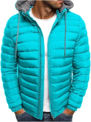 Men Puffer Hooded Jackets Winter Coats Zip Up Jacket Quilted Padded Overcoat Warm Down Outwear Drawstring Pocket Coat