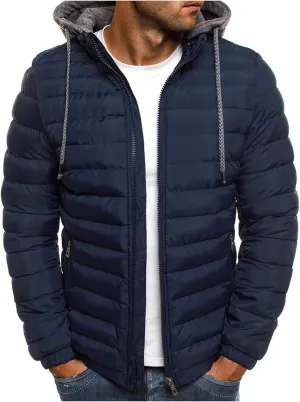 Men Puffer Hooded Jackets Winter Coats Zip Up Jacket Quilted Padded Overcoat Warm Down Outwear Drawstring Pocket Coat