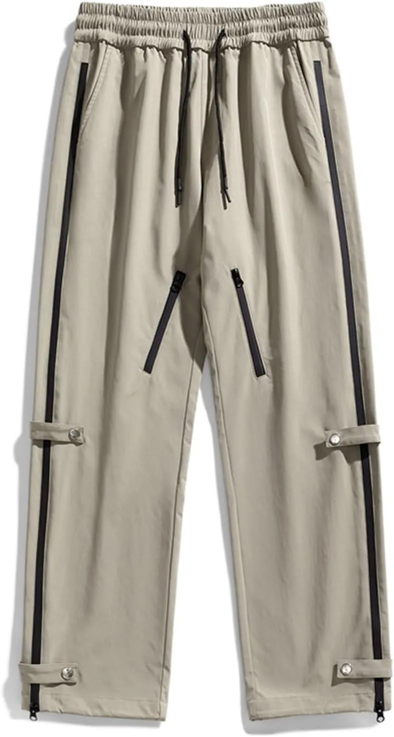 Mens Big and Tall Cargo Pants Spring Lounge Drawstring Waist Outdoor Trousers Fashion Baggy Straight Wide Leg Slacks