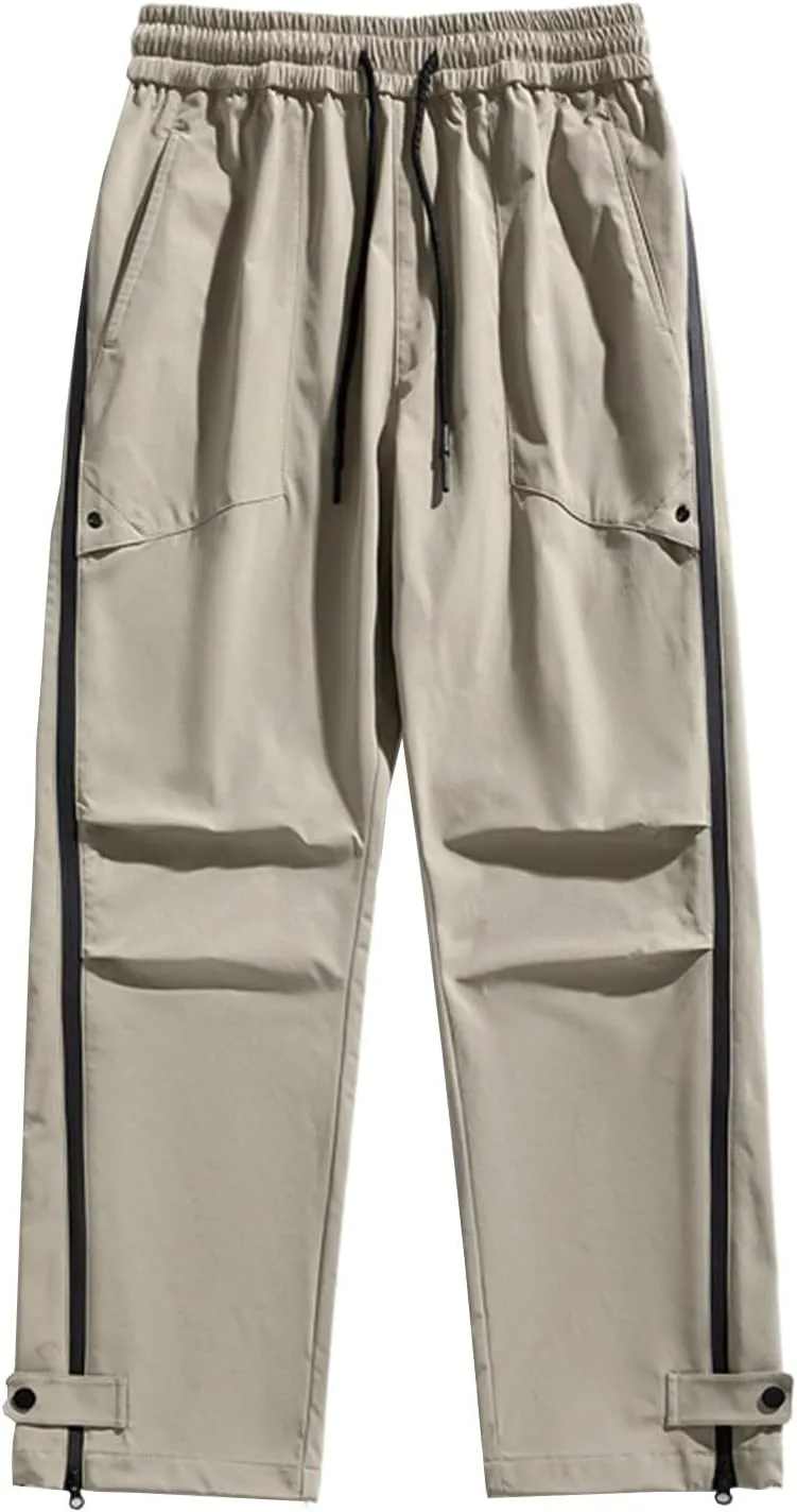 Mens Big and Tall Cargo Pants Spring Lounge Drawstring Waist Outdoor Trousers Fashion Baggy Straight Wide Leg Slacks