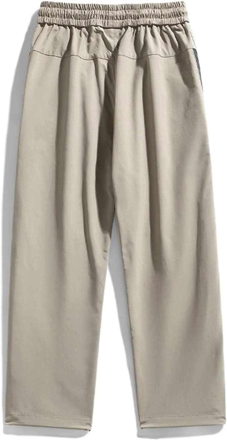 Mens Big and Tall Cargo Pants Spring Lounge Drawstring Waist Outdoor Trousers Fashion Baggy Straight Wide Leg Slacks