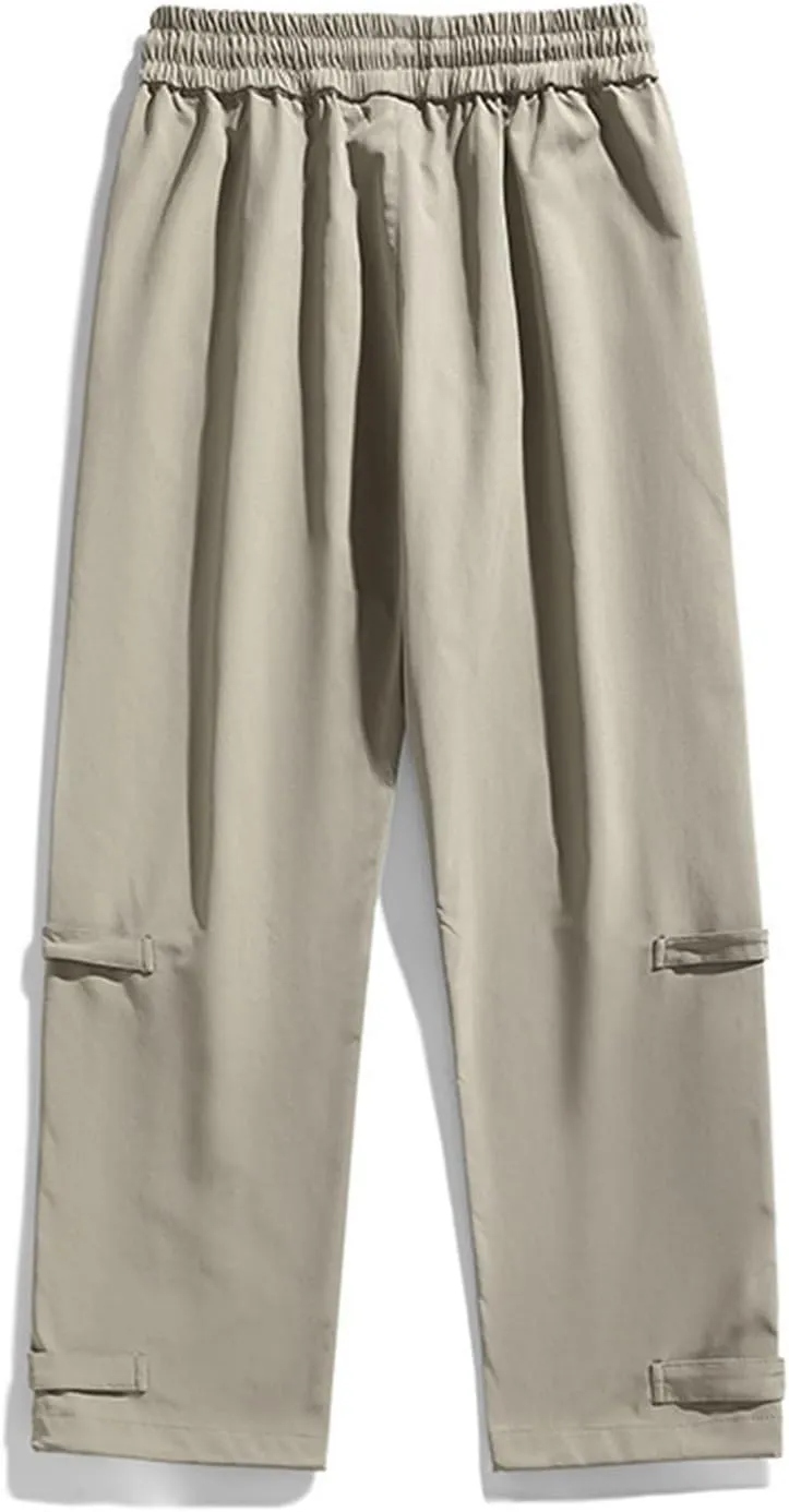 Mens Big and Tall Cargo Pants Spring Lounge Drawstring Waist Outdoor Trousers Fashion Baggy Straight Wide Leg Slacks