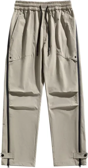 Mens Big and Tall Cargo Pants Spring Lounge Drawstring Waist Outdoor Trousers Fashion Baggy Straight Wide Leg Slacks