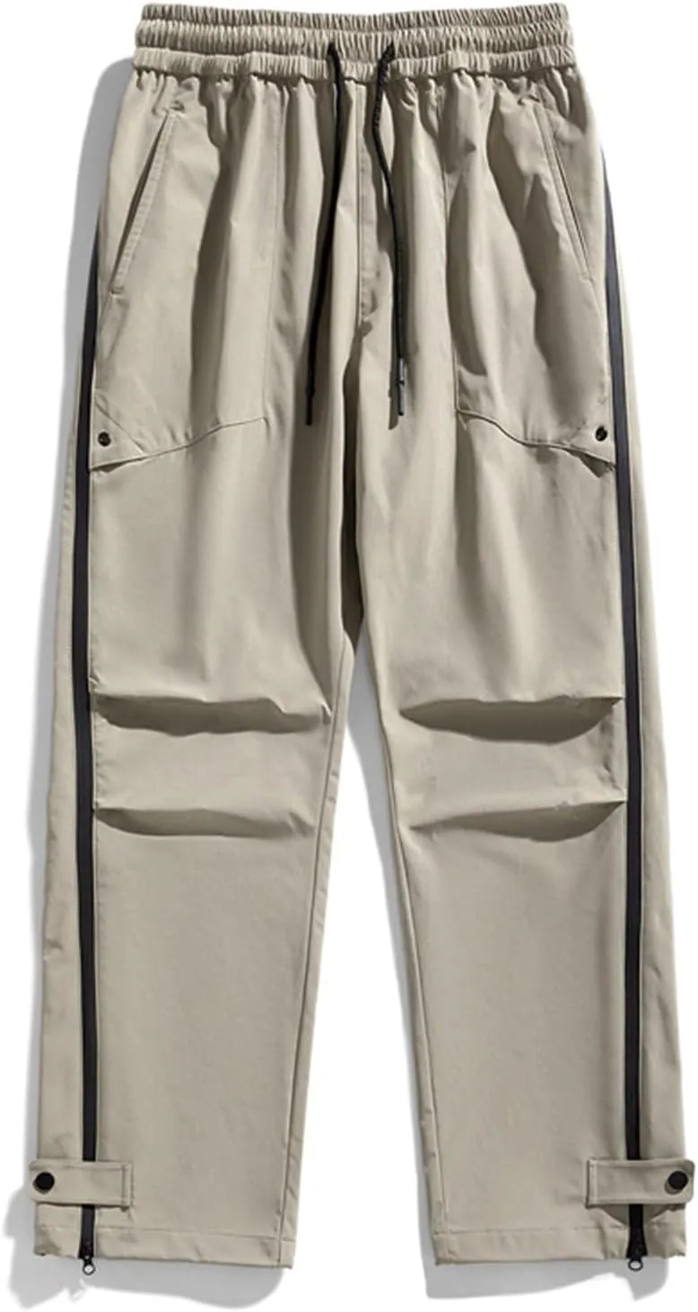Mens Big and Tall Cargo Pants Spring Lounge Drawstring Waist Outdoor Trousers Fashion Baggy Straight Wide Leg Slacks