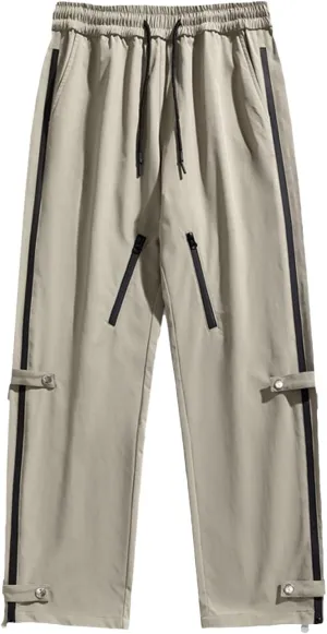 Mens Big and Tall Cargo Pants Spring Lounge Drawstring Waist Outdoor Trousers Fashion Baggy Straight Wide Leg Slacks