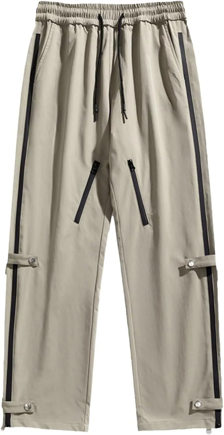 Mens Big and Tall Cargo Pants Spring Lounge Drawstring Waist Outdoor Trousers Fashion Baggy Straight Wide Leg Slacks