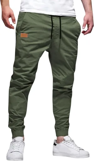 Men's Cargo Pants Elastic Waist Casual Sweatpants Pants Drawstring Chino Pants Twill Track Cargo Pants for Men