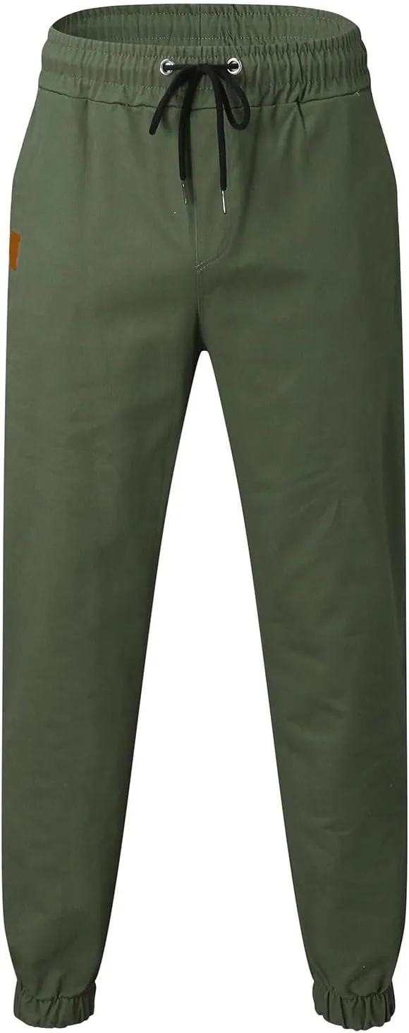 Men's Cargo Pants Elastic Waist Casual Sweatpants Pants Drawstring Chino Pants Twill Track Cargo Pants for Men
