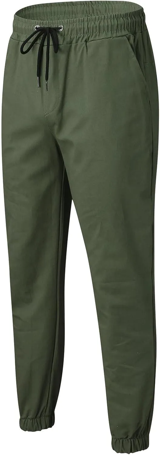 Men's Cargo Pants Elastic Waist Casual Sweatpants Pants Drawstring Chino Pants Twill Track Cargo Pants for Men