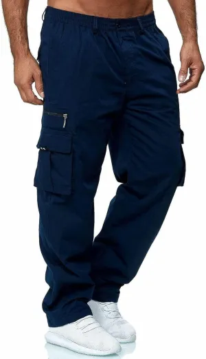 Men's Cargo Pants Relaxed Fit Elastic Waist Pants Straight Leg Chinos Pants High Waisted Track Pants with Pockets