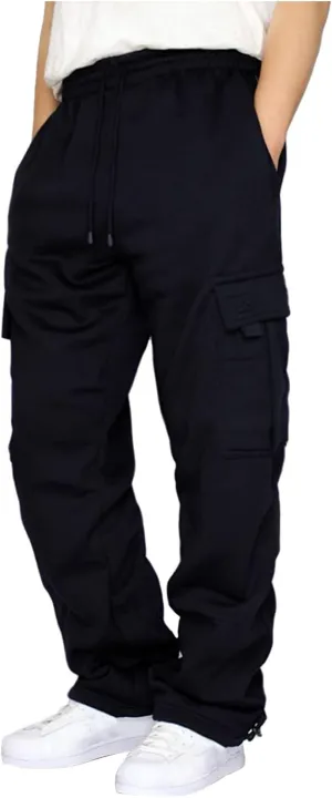 Mens Cargo Sweatpants with Multi Pockets Drawstring Elastic Waist Trousers Loose Casual Solid Color Long Pant