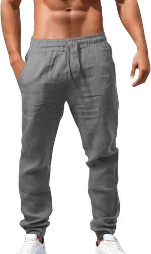 Men's Casual Pants Lightweight Fashion Print Linen Pants Elastic Waist Bagger Trousers Outdoor Streetwear Mens Activewear Pants