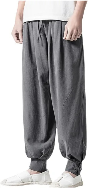 Mens Casual Pants Linen Pants Drawstring Beach Trousers Relaxed-Fit Yoga Pants Soft Elastic Waist Pants