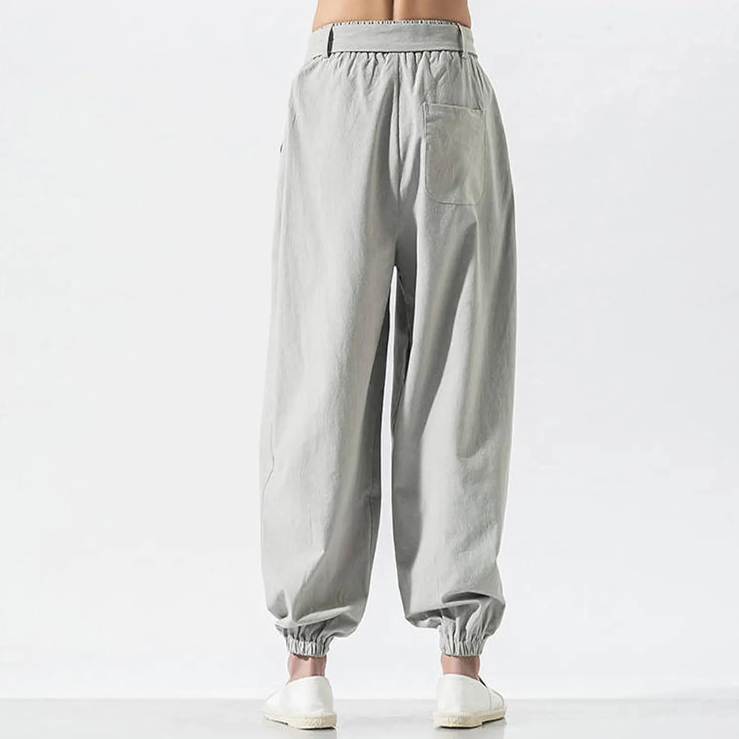 Men's Casual Pants Linen Pants Summer Beach Trousers Drawstring Yoga Pants Loose Fit Elastic Waist Pants