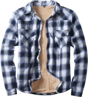 Mens Long Sleeve Sherpa Lined Shirt Jackets Fleece Lined Jean Jacket Winter Sherpa Windbreaker Cotton Trucker Jacket
