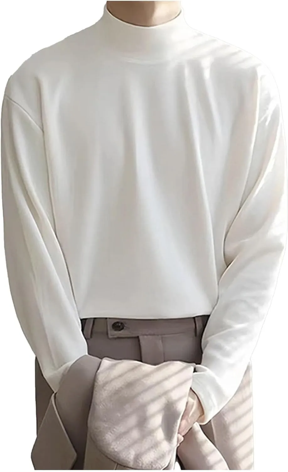 Men's Mock Turtleneck Shirts Long Sleeve Stretch Slim Fit Basic Tops Casual Textured Pullover Sweater Base Layer Tops