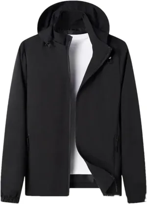 Men's Outdoor Casual Hooded Jacket Classic Comfort Zipper Jacket Temperament Simple Jacket Black XL
