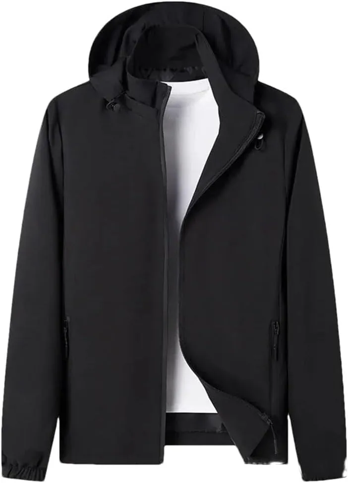 Men's Outdoor Casual Hooded Jacket Classic Comfort Zipper Jacket Temperament Simple Jacket Black XL