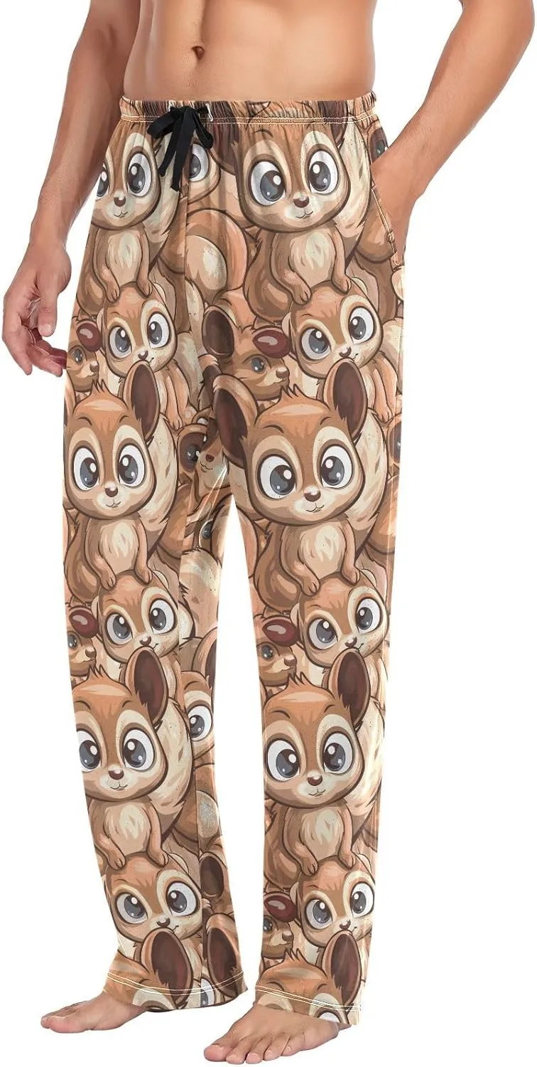 Mens Pajama Pants Big Eyed Squirrels Lounge Pants with Pockets,Elastic Waist Sleep Bottoms-S