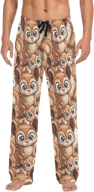 Mens Pajama Pants Big Eyed Squirrels Lounge Pants with Pockets,Elastic Waist Sleep Bottoms-S