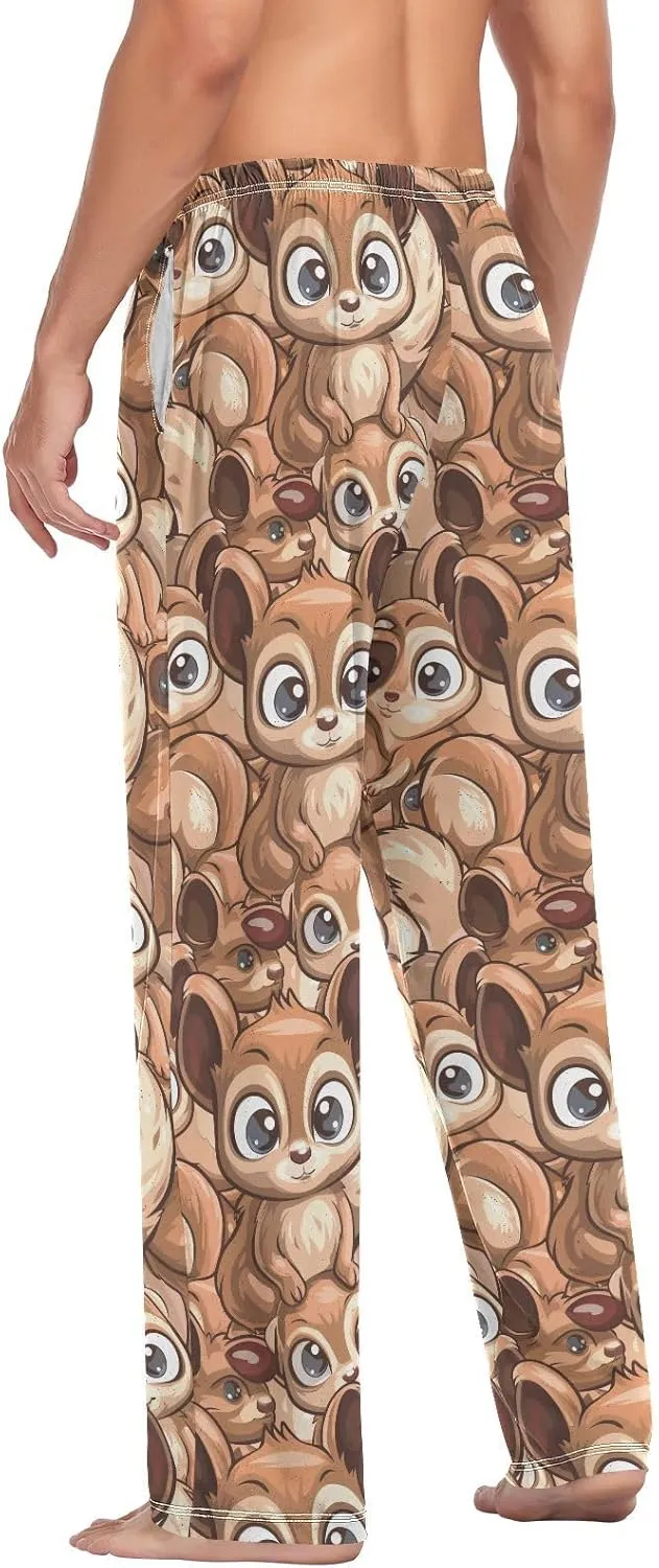 Mens Pajama Pants Big Eyed Squirrels Lounge Pants with Pockets,Elastic Waist Sleep Bottoms-S