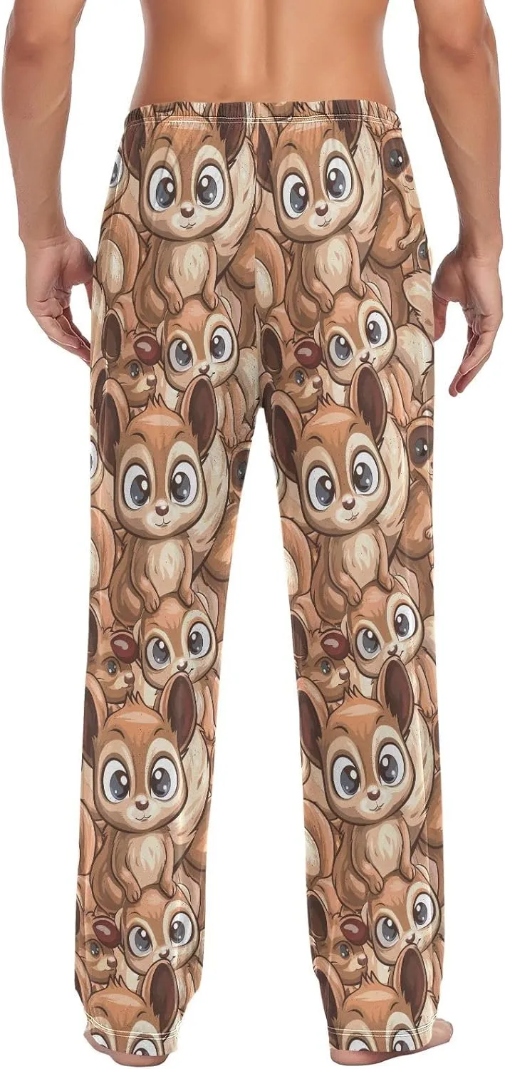 Mens Pajama Pants Big Eyed Squirrels Lounge Pants with Pockets,Elastic Waist Sleep Bottoms-S