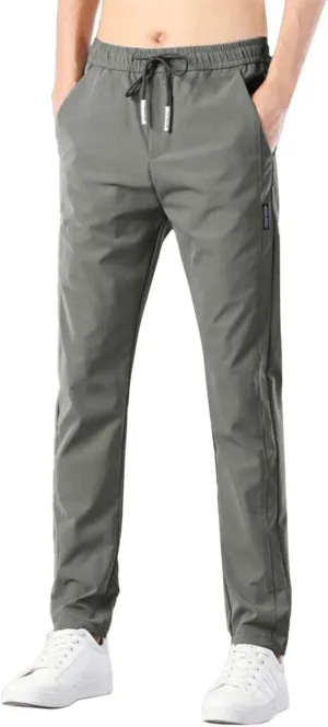 Mens Pants, Quick Drying Stretch Pants, Mens Thin Straight Fit Pants, Elastic Waist Breathable Sports Pants