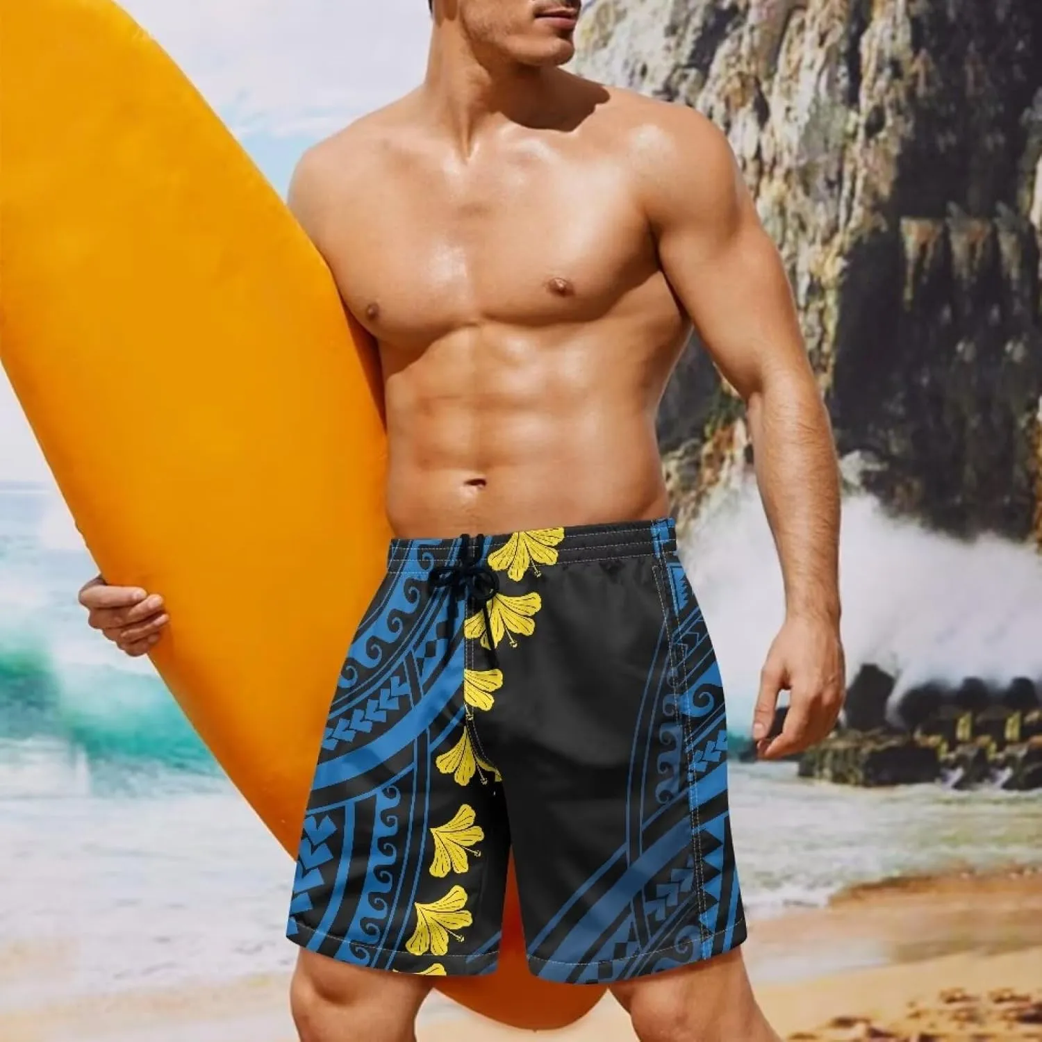 Mens Samoa Hawaii Swim Trunks Quick Dry Polynesian Tribal Tatau Swim Shorts with Mesh Lining