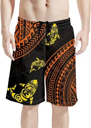 Mens Samoa Hawaii Swim Trunks Quick Dry Polynesian Tribal Tatau Swim Shorts with Mesh Lining