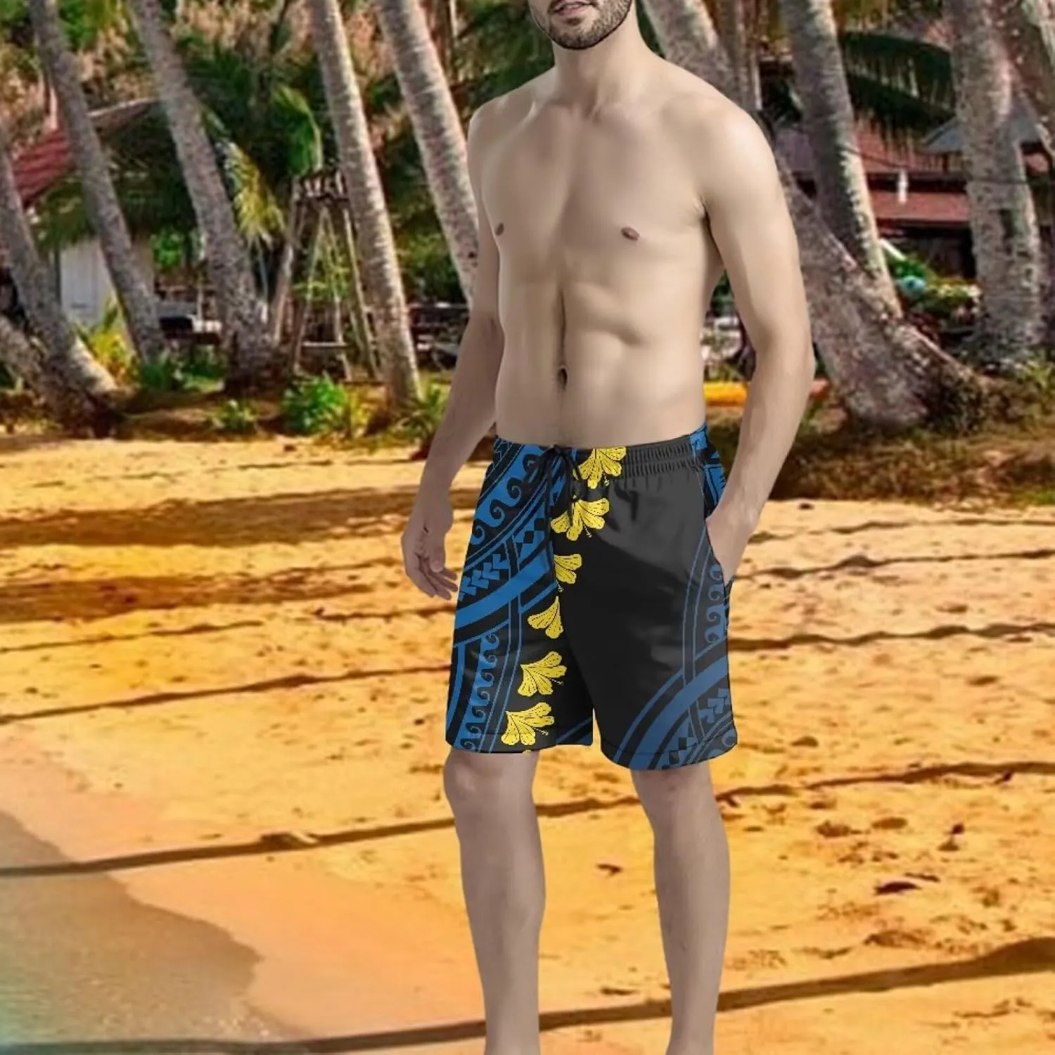 Mens Samoa Hawaii Swim Trunks Quick Dry Polynesian Tribal Tatau Swim Shorts with Mesh Lining