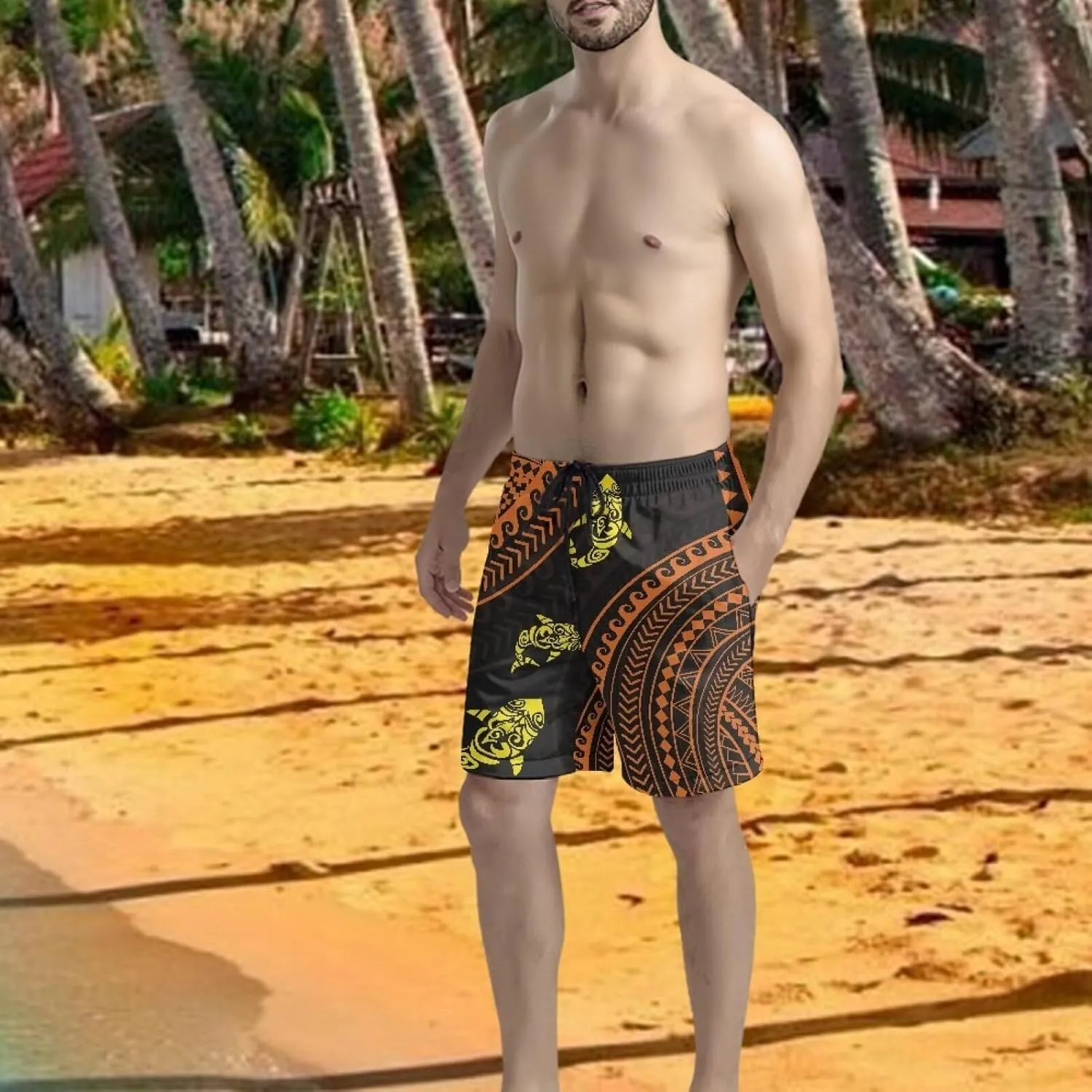 Mens Samoa Hawaii Swim Trunks Quick Dry Polynesian Tribal Tatau Swim Shorts with Mesh Lining