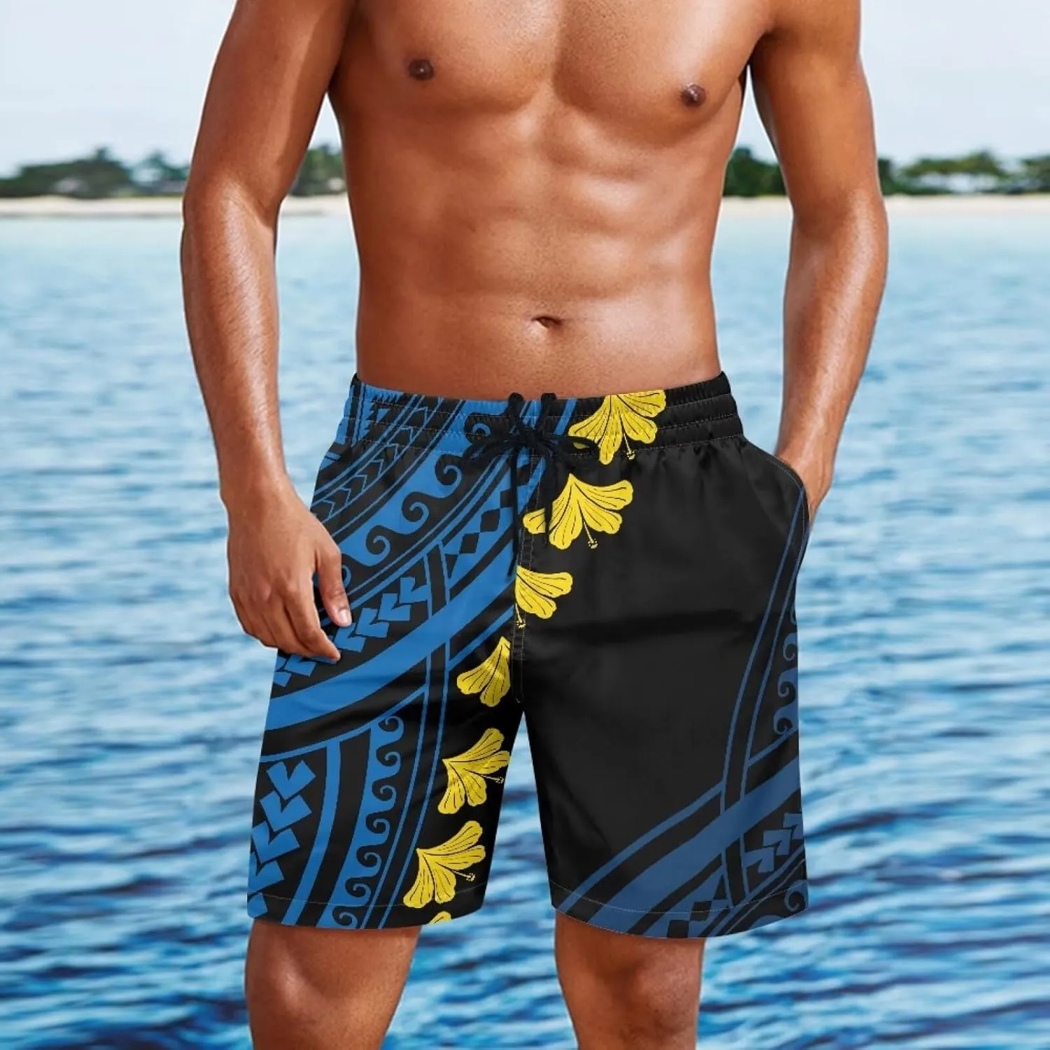 Mens Samoa Hawaii Swim Trunks Quick Dry Polynesian Tribal Tatau Swim Shorts with Mesh Lining