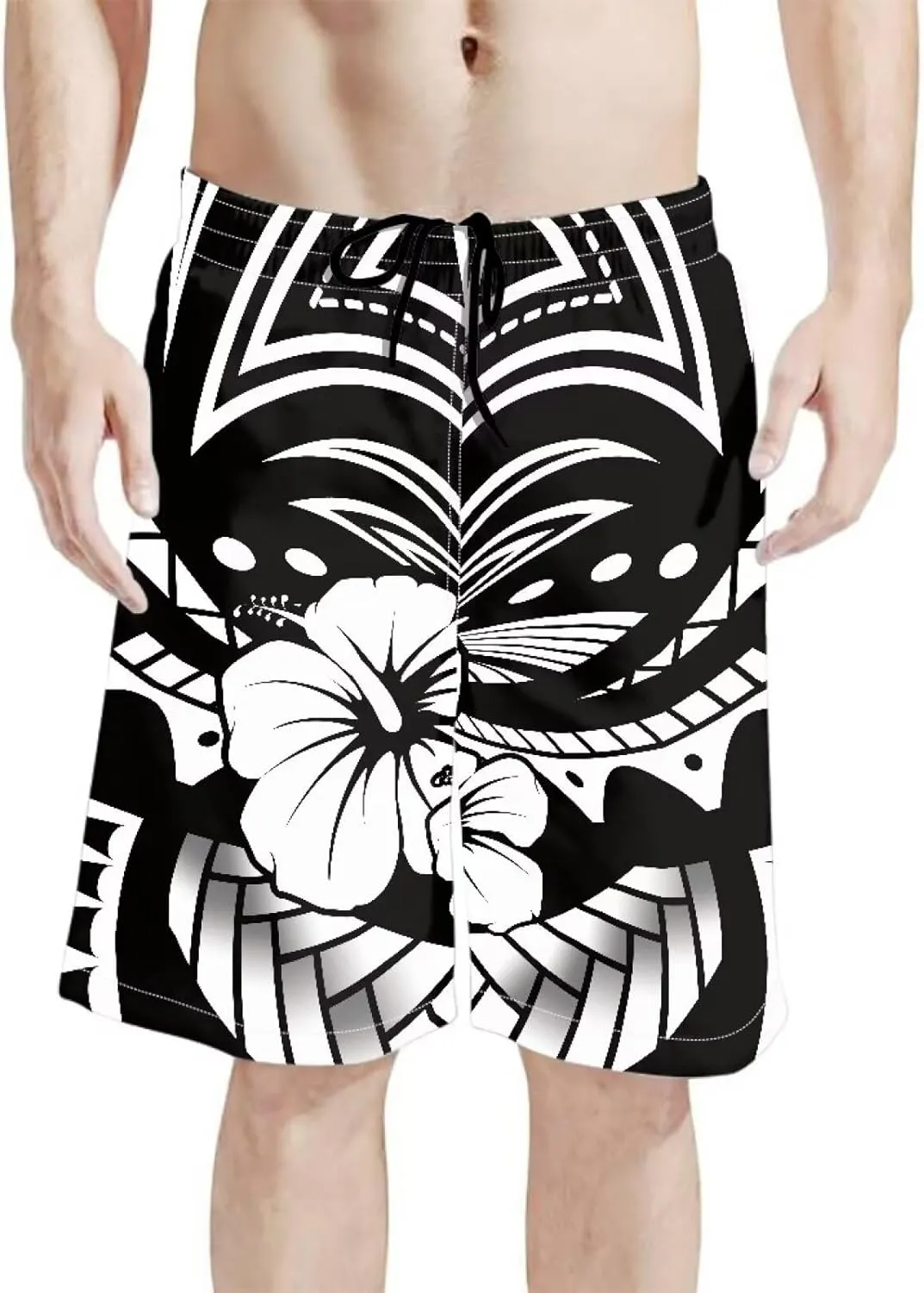 Mens Samoa Hawaii Swim Trunks Quick Dry Polynesian Tribal Tatau Swim Shorts with Mesh Lining
