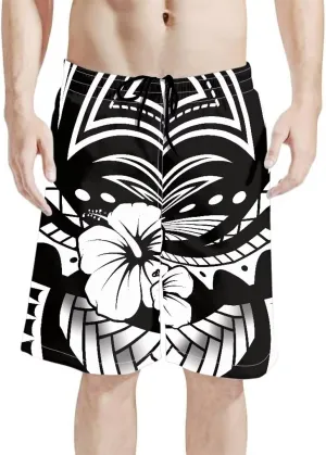 Mens Samoa Hawaii Swim Trunks Quick Dry Polynesian Tribal Tatau Swim Shorts with Mesh Lining