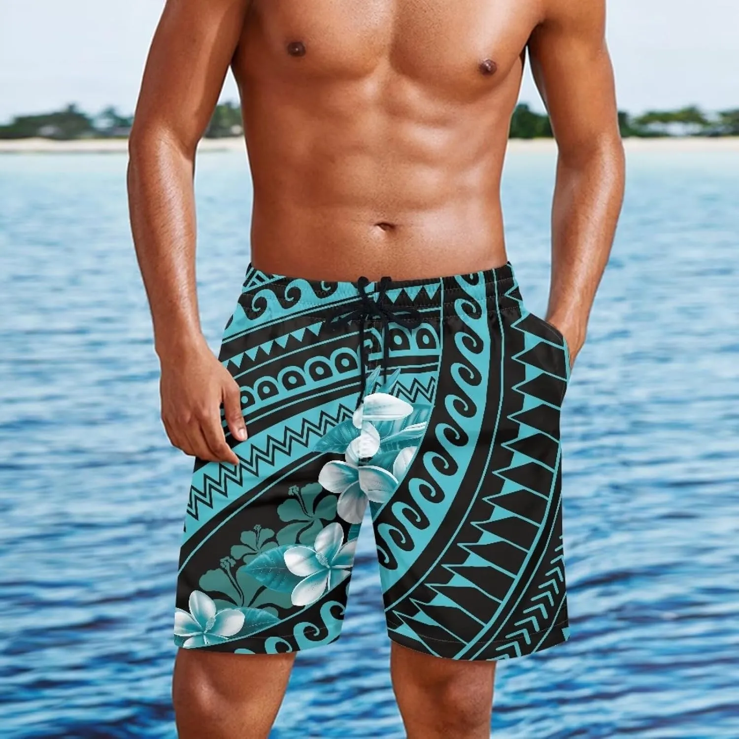 Mens Samoa Hawaii Swim Trunks Quick Dry Polynesian Tribal Tatau Swim Shorts with Mesh Lining