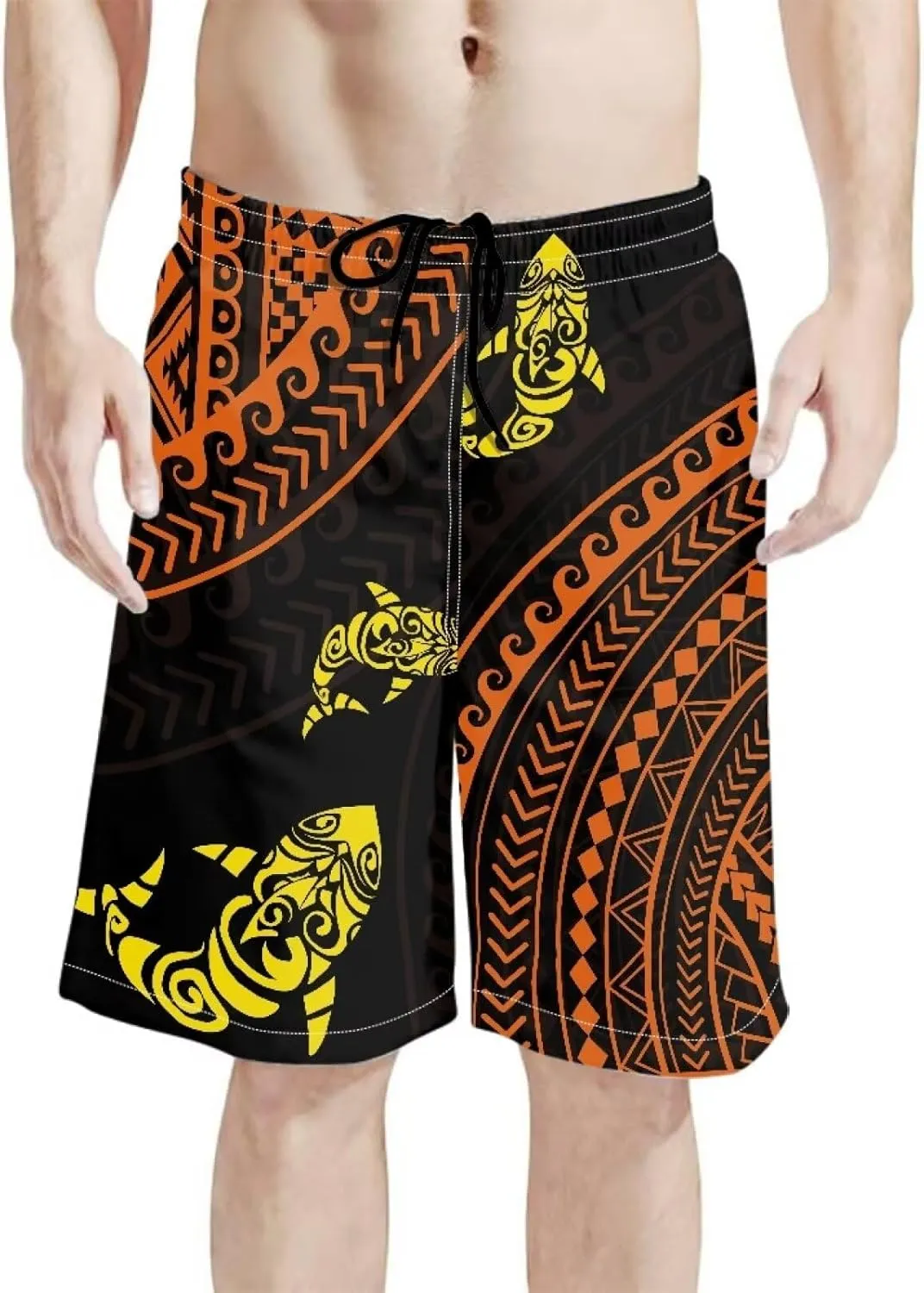 Mens Samoa Hawaii Swim Trunks Quick Dry Polynesian Tribal Tatau Swim Shorts with Mesh Lining
