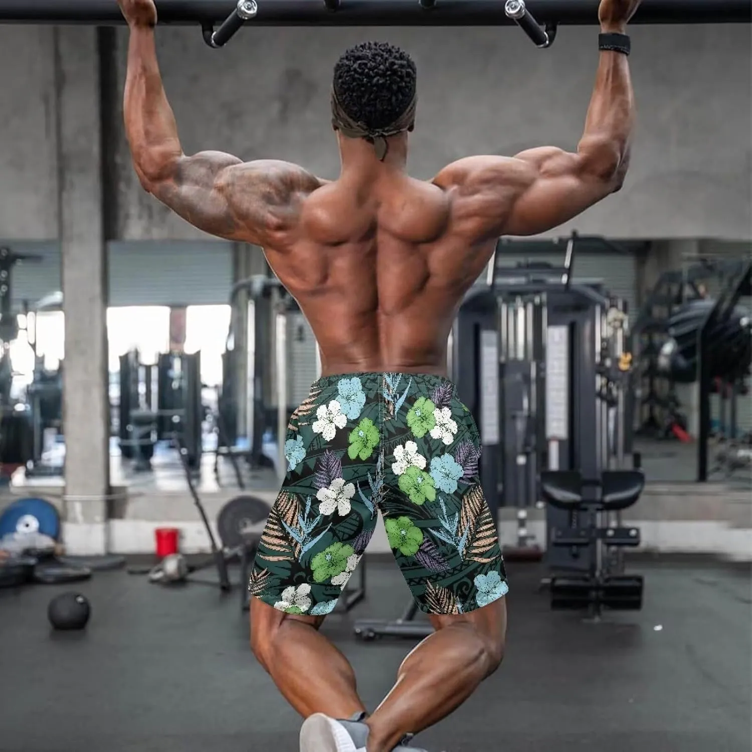 Mens Samoa Puletasi Polynesian Tribal Tonga Swim Trunks Quick Dry Board Shorts with Mesh Lining