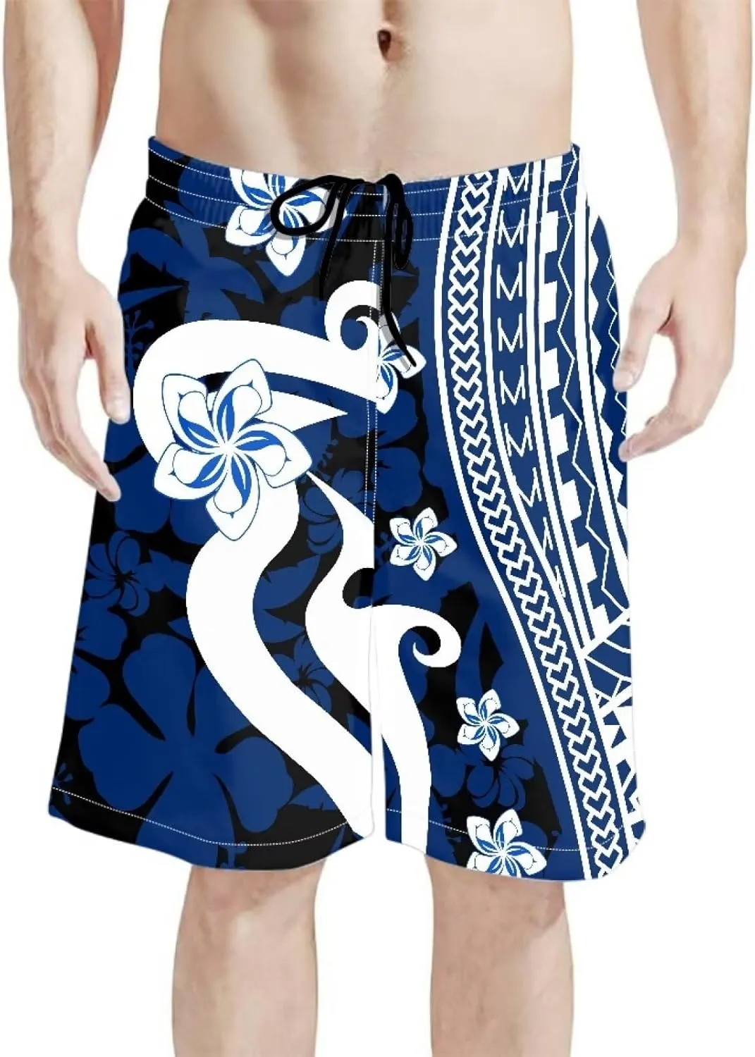 Mens Samoa Puletasi Polynesian Tribal Tonga Swim Trunks Quick Dry Board Shorts with Mesh Lining
