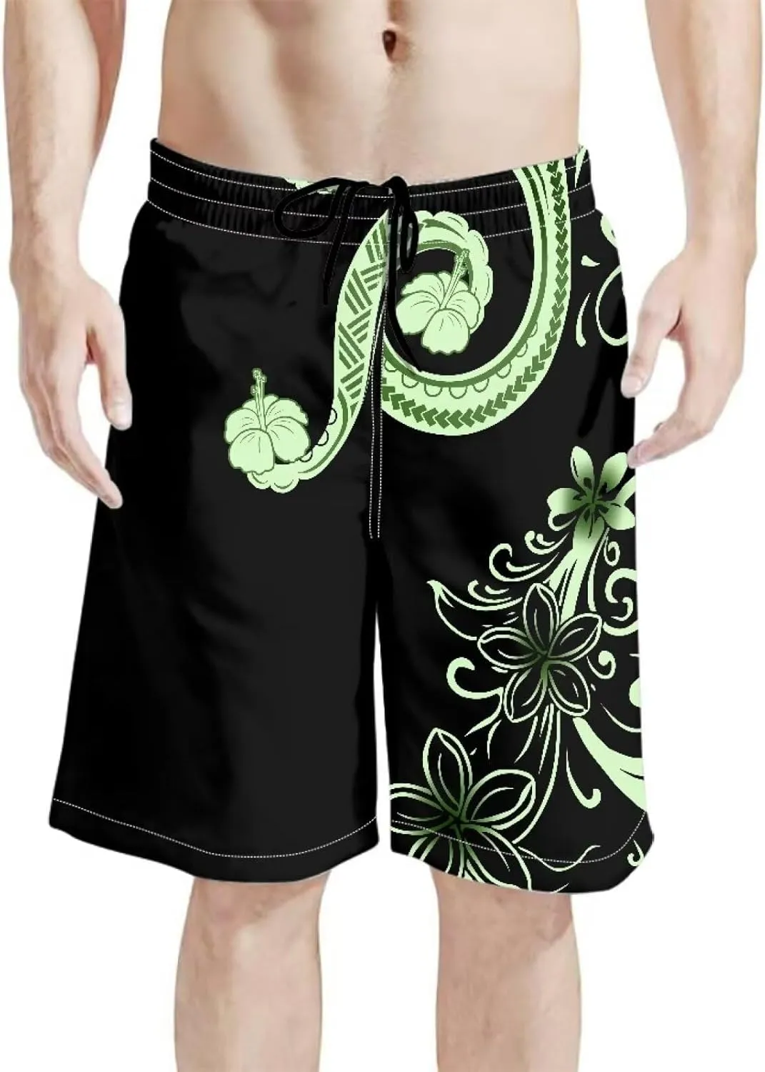 Mens Samoa Puletasi Polynesian Tribal Tonga Swim Trunks Quick Dry Board Shorts with Mesh Lining